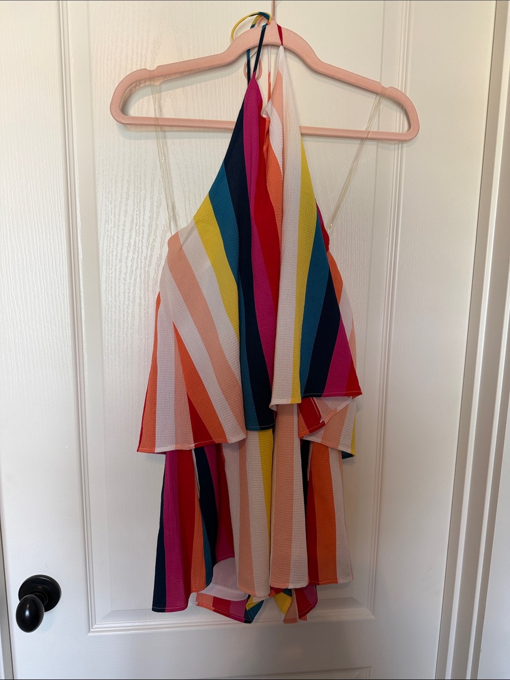 Listicle Multicolor Striped Halter Ruffle Romper